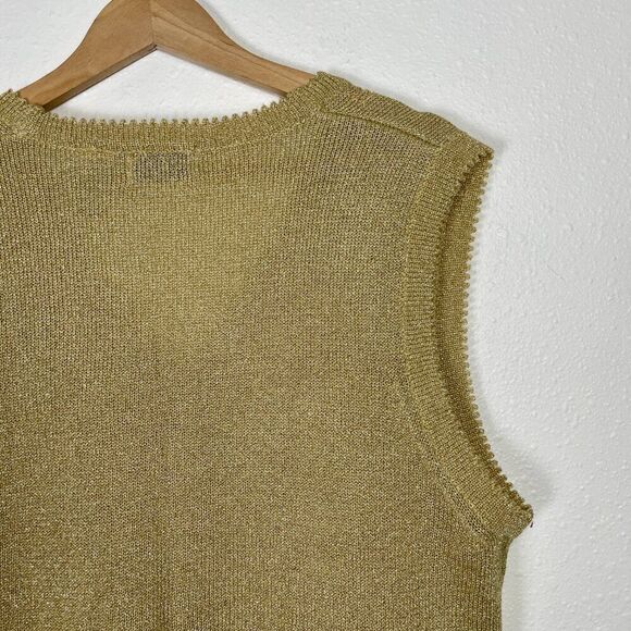 Vintage American Collection Sz. L Metallic Gold Knit Button Down Vest - Picture 7 of 8